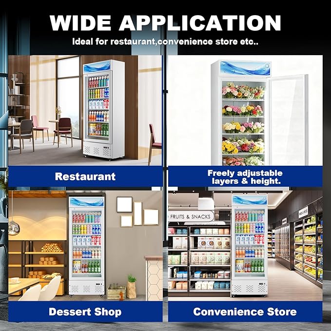 15 Cu.ft. Commercial Beverage Fridge Merchandiser Refrigerator Glass Door Upright Display Cooler with LED Light and Adjustable Shelves for Restaurant Grocery Stores Home, White