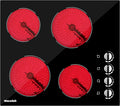 4 Burner Electric Cooktop 24 Inch, 6000W Built-In Electric Stove Top, Ceramic Glass Cooktop, Knob Control, 7 Power Levels, Built-In, 220-240V, Hard Wire, Black