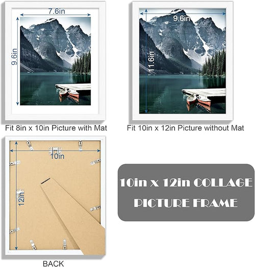 10x12 Picture Frame with Real Glass - Display Pictures 8x10 with Mat or 10 x 12 without Mat, Photo Frame for Wall or Table Top Display(White, 3 Pack)
