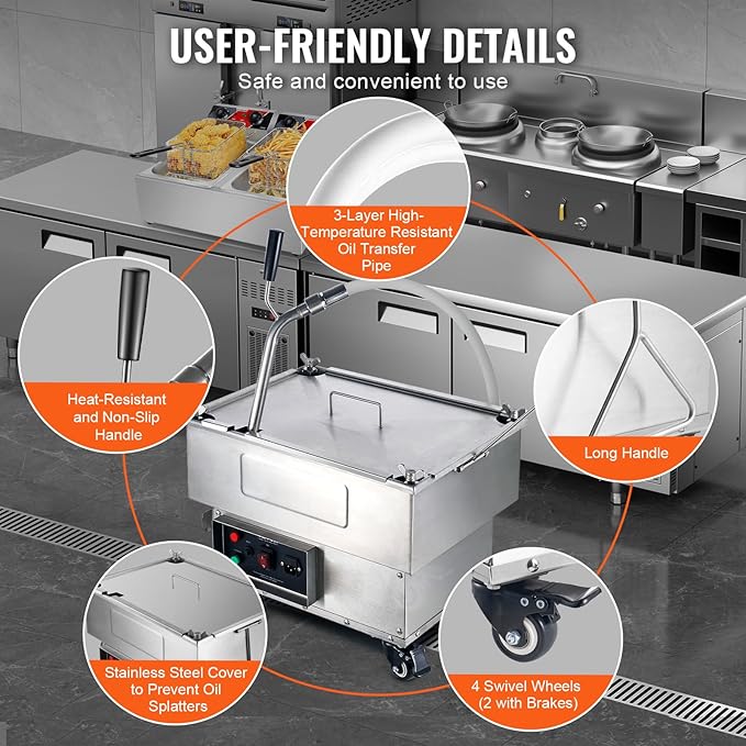 VEVOR Deep Fryer Filter 18 L/44 LBS/5.8 Gal, Frying Oil Filter System Machine 300W, Deep Fryer Oil Filter 10 L/min, Cooking Oil Filter Pump & Oil Hose, Mobile Fryer Filter 110V Kitchen Restaurant