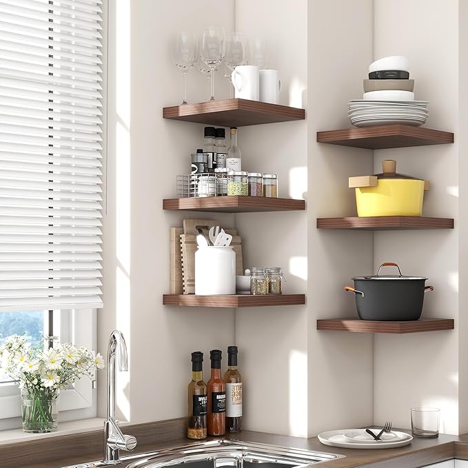 Square Floating Shelves for Wall12"W x 12"D x 1.2"H, Small Engineered Wood Wall Shelves with Invisible Brackets for Living Room Bedroom Bathroom Office Kitchen Storage Decor, Walnut Finish, Set of 3