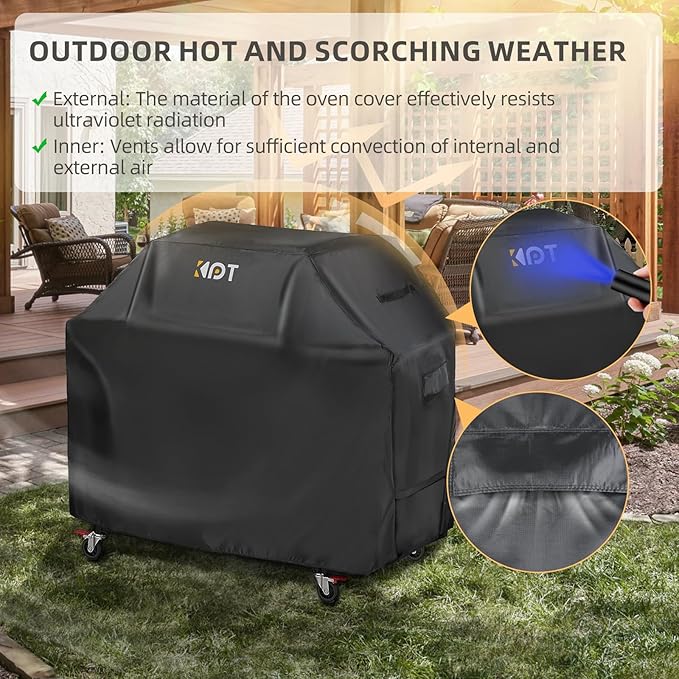 KPT 57 Inch Grill Cover for Outdoor Grill - Heavy Duty Waterproof 420D BBQ Cover with Hook, Air Vent, Buckle - Gas Grill Cover, UV & Fade Resistant, BBQ Grill Cover for Weber, Nexgrill, Char Broil