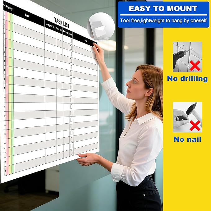 Large Dry Erase Task List Chart,24x36 Inch Erasable Task Wall Planner,Lightweight Task White Board Employee Assignment Tracker Poster for Office