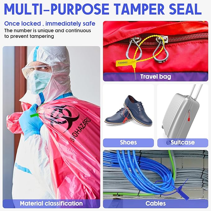 1000 Pcs Plastic Tamper Seals Fire Extinguisher Tags Security Tags Seals Safety Numbered Zip Ties Labels Safety Disposable Self Locking Signage 250 mm Length (Colorful)