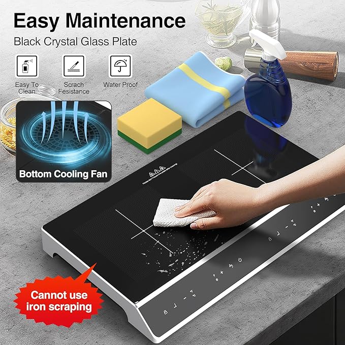 Double Induction Cooktop, 4000W 2 burner Induction cooktop with LED Touch Screen 10 Levels Settings with Child Safety Lock & Timer 110V Electric burner with hot plate
