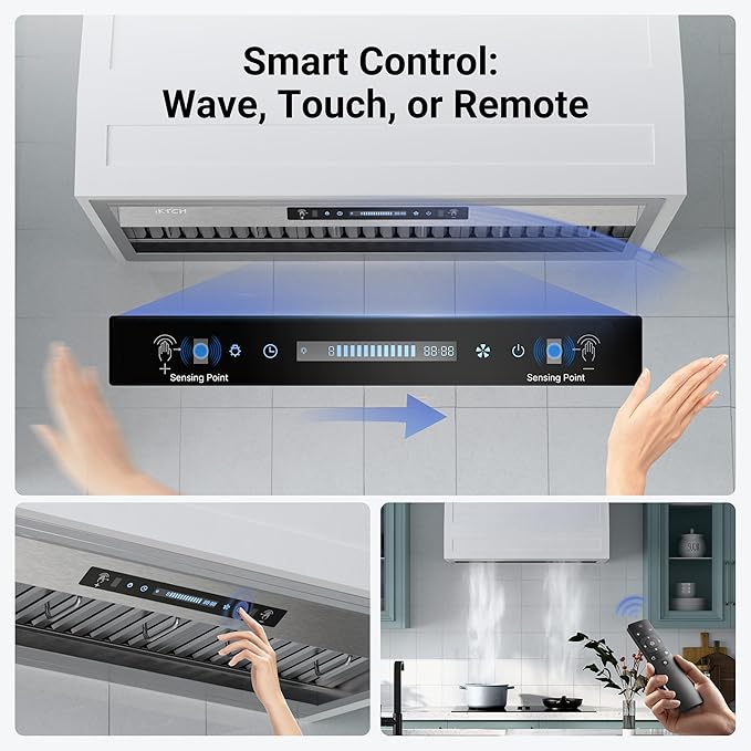 IKTCH 42 inch Built-in/Insert Range Hood 900 CFM, Ducted/Ductless Convertible Duct, Stainless Steel Kitchen Vent Hood with 2 Pcs Adjustable Lights and 3 Pcs Baffle Filters with Handlebar