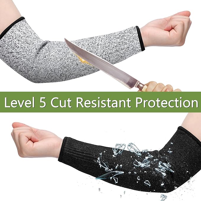 Sintege 3 Pairs Arm Protectors for Thin Skin and Bruising Cut Resistant Forearm Sleeve Level 5 Arm Burn Protection Sleeve(12.6 Inch,Black, Grey, Green)