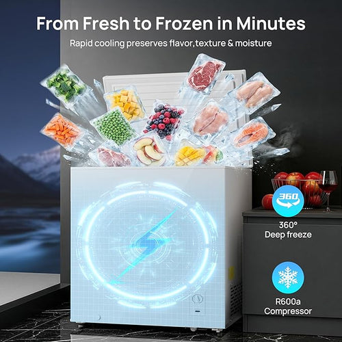 12 Cu.Ft Chest Freezer, Small Compact Deep Freezer with Adjustable 7 Thermostat, 2 Removable Baskets, Energy Saving, Quiet Top Open Door Mini Meat Freezer with LED Light for Garage Outdoor Home Office