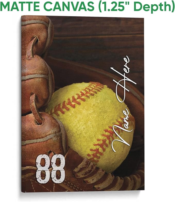 Custom Softball Gloves Ball Gift For Fan Lovers Sport Gift Personalized Name Number Poster & Framed Canvas, Wall Art Home Office Decoration Living Room Bedroom Aesthetic Decor