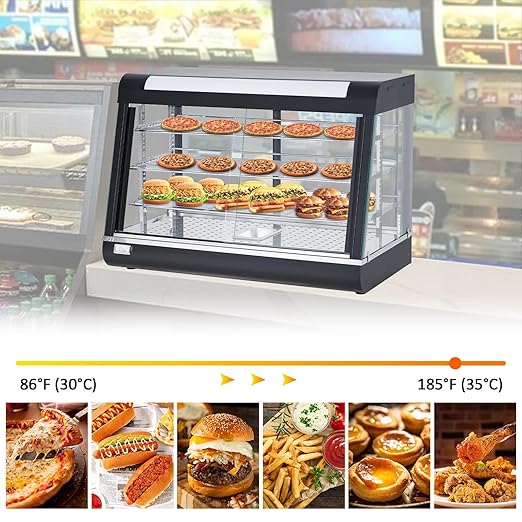3-Tier Commercial Food Warmer, 800W Countertop Bakery Display Case, Pastry Display Case with LED Lighting, Removable Shelves, Glass Door, Food Display Case for Pizza & Pastry