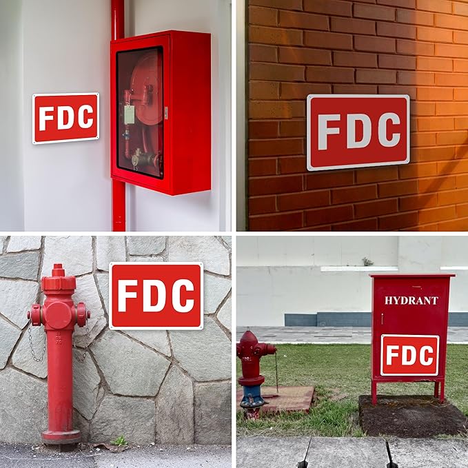 FDC Sign, 2 Pack FDC Sign Outdoor Aluminum Metal Sign, FDC Signs for Fire Department Connection, UV Protected Weather Resistant and Easy to Install (Size: 10x7 inches)