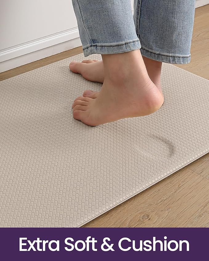 DEXI Kitchen Floor Mats Cushioned Anti Fatigue,17x59, Standing Runner Rug Waterproof, Comfort Memory Foam Padded for Front Sink Laundry, Beige