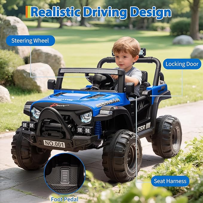 12V Kids Ride on Car, Electric Ride on Truck w/Parent Remote, Spring Suspension, Bluetooth Music, LED Light, 4.1Mph Max Speed, 3 Speeds, Battery Powered Vehicles for Kids Toddler Age 3-8, Blue