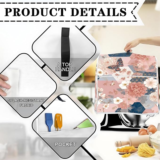Mixer Dust Cover for 8.5-9.5 Qt Stand Mixer, Cloth Cover with 2 Storage Pockets for Stand Mixer Protective Covers Large for 8.5-9.5 Quart Mixer