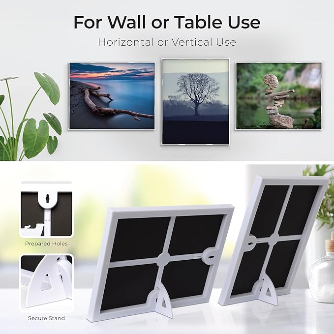 MANTELLO ESSENTIALS Front Loading White Picture Frame 8.5x11 - Set of 6 - Table Desk Wall hanging For Artwork - Certificates Diplomas - Family Gallery Multi Photo Frame