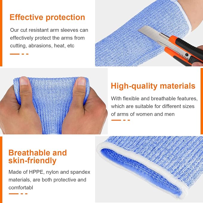 Neer 4 Pair Protective Arm Sleeves for Thin Skin Anti-Cut Burn Resistant Cover Forearm Sleeve for Cooking Construction(Black, Blue, 7.9 Inch)