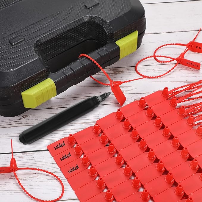 1000 Pcs Plastic Tamper Seals Fire Extinguisher Tags Security Tags Seals Safety Numbered Zip Ties Labels Safety Disposable Self Locking Signage 250 mm Length (Red)