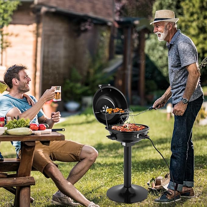 Outvita Indoor/Outdoor Electric Grill, 1600W Portable Removable Stand Grill with Double Layer Design for BBQ, Patio & Backyard (Black)