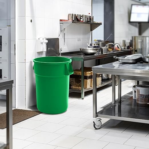 PRO&Family Commercial Round Trash Can, Ingredient Bin, Heavy-Duty Plastic, Anti-Static, Kitchen, Office, Outdoor Use (Green, 44 Gallon)