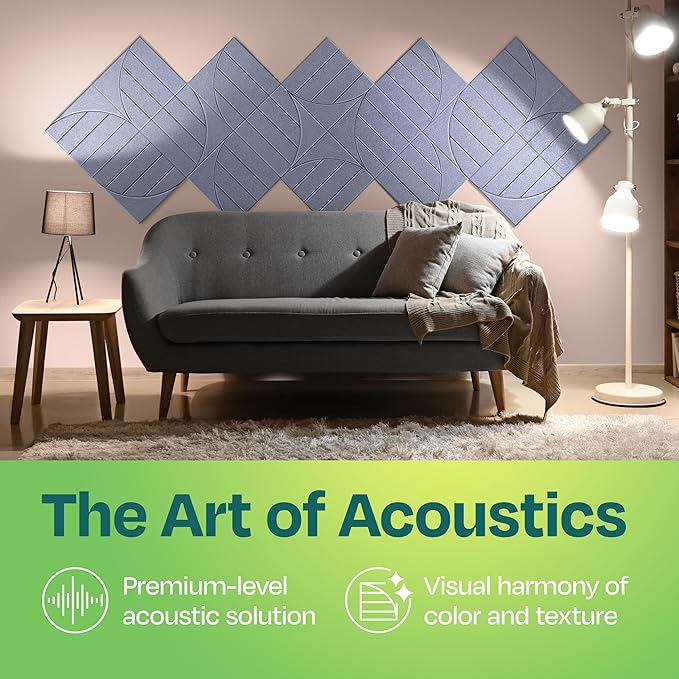 Acoustic Panels 12-Pack Soundproof Wall Panels 12"x12"x0.4" Decorative Sound Dampening for Your Home, Office, Studio, Bedroom & More with Unique ModuArc Carving [Dusky Gray]