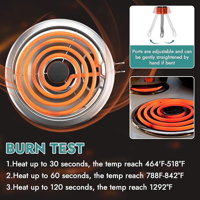 MP22YA Electric Range Burner Element & W10290350 W10290353 Silver Drip Pans for Electric Stove by Fetechmate, 6-Inch & 8-Inch& Chrome Drip Pan with Burner Element Fit for Ama-na Whirl-pool Stove Top