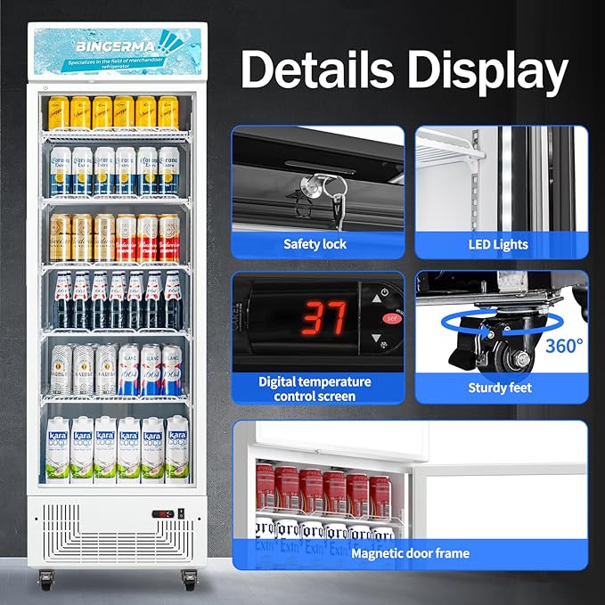 Commercial Display Refrigerator with Glass Door 12 Cu.ft Merchandiser Beverage Cooler Bar Black Drink Fridge for Convenience Stores, Supermarkets,Bars,Offices White