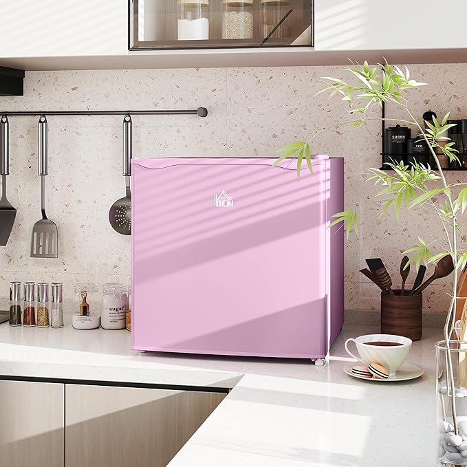 HOMCOM Mini Freezer Countertop, 1.1 Cu.Ft Compact Upright Freezer with Removable Shelves, Reversible Door for Home, Dorm, Apartment and Office, Pink