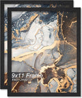 Engineered Wood 9x11 Picture Frame Set of 2, Black Frame for 9 x 11 Inch Picture Poster Photo, Light Weight 9 by 11 Frame with Wood-grain for Wall - 2 Pack/Black/9"x11"
