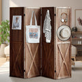 4 Panel Pegboard Wood Room Divider, 5.6Ft Pegboard Display Folding Privacy Screens, Peg Board Display Freestanding for Trade Show Craft Show Home Wall Organizer, Retro Brown