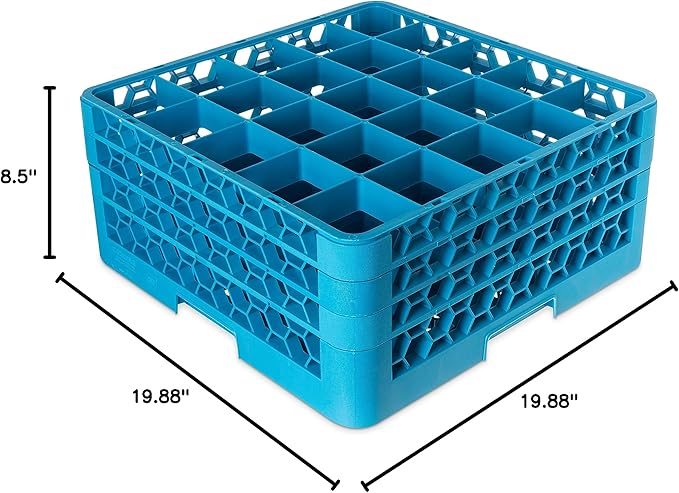 Carlisle FoodService Products OptiClean Plastic 25-Compartment Divided Glass Rack, Blue, 8.72"