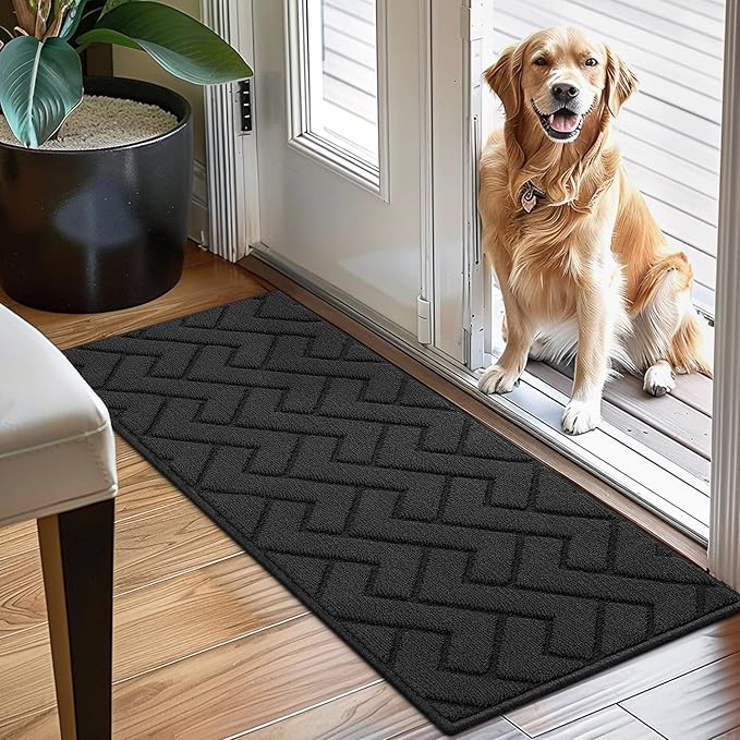 hicorfe Dirt Trapper Indoor Doormat,20"x48" Welcome Door mat,Non Slip Backing Washable Door Mats,Absorbent and Resistant Low-Profile Entrance Inside Floor Mat for Front Back Door,Entryway (Charcoal)