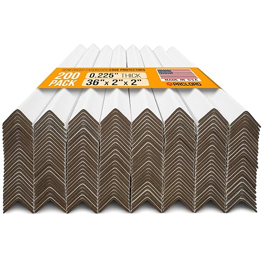 36" x 2" x 2" Reinforced Cardboard Edge Protectors, White (Pack of 200) – 0.225" Thick Extra Heavy-Duty Cardboard Corner Protectors – American Quality V-Board Pallet Edge Guard