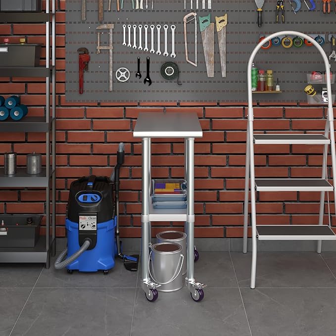 AmGood 15" Long x 30" Deep Stainless Steel Table with Casters