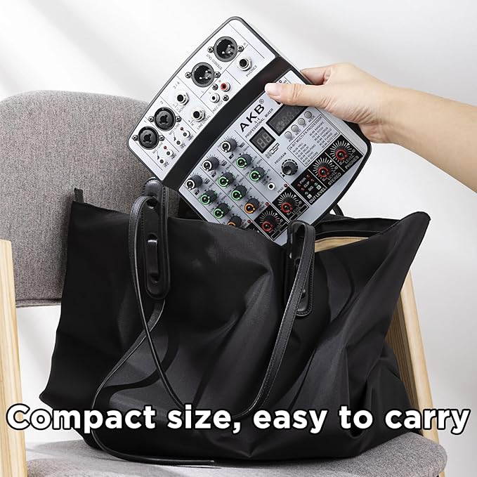 Dj Mixers 4 Channel Audio Mixer Sound Board with Bluetooth, Usb Audio Interface with 48V Phantom Power Sounds Mixer Board with 99 DSP FX Reverb Delay Effect