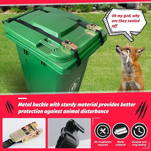 2PCS Trash Can Locks for Animals– Raccoon Bear Proof Trash Bin Lock,Tool-Free, Adjustable Trash Lock Strap, Keep Camping Trash and Outdoor Bin Security, Suitable for ONE-Handed Trash Cans Lid