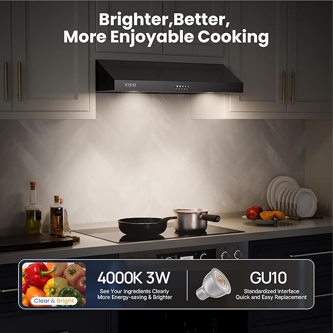 Under Cabinet Range Hood 36 Inch, 580 CFM Dual-Motor Kitchen Vent with LED Lights, Button Control, Ducted Stainless Steel Vent Hood, Reusable 5-Layer Aluminum Filters, Black