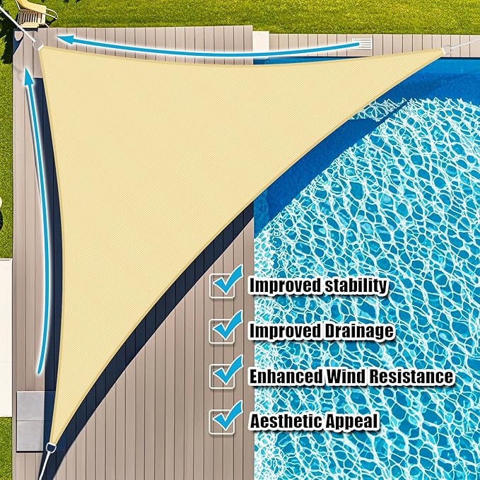 Amagenix Sun Shade Sail 9X9X12.7 Curved Edge Outdoor Shade Canopy Beige Breathable 95% UV Block Shade Cloth for Patio Garden Backyard (We Make Custom Size)