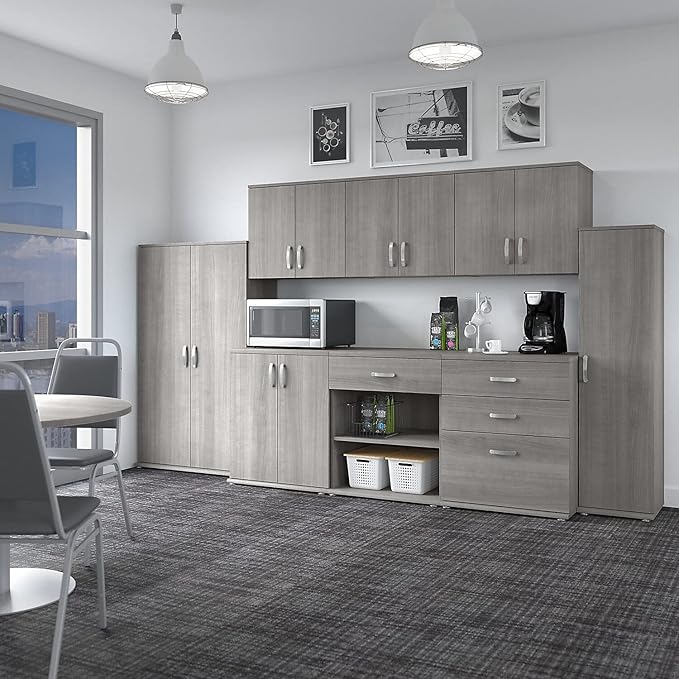 Bush Business Furniture Universal Floor Storage Cabinet with Doors and Shelves in Platinum Gray
