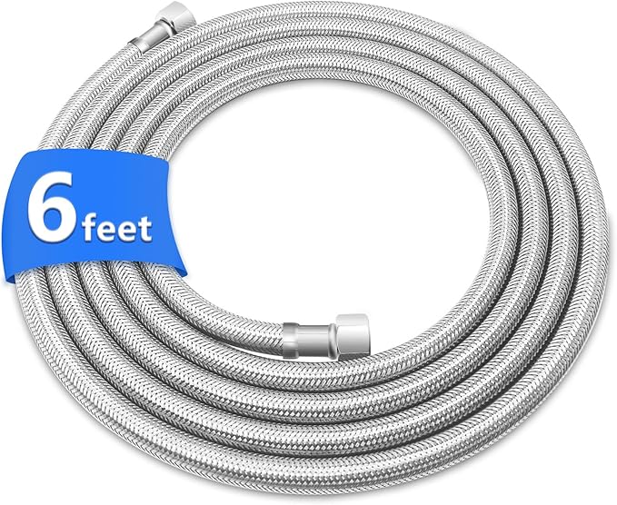 6FT Stainless Steel Braided Water Supply Line for Dishwasher, Brass 3/8 Inch Compression x 3/8 Inch Compression Connections, Food Grade PEX Inner Tube Water Hose