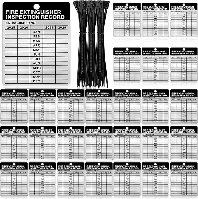 50 Set Aluminum Fire Extinguisher Tags 2025-2028 Metal Inspection Tags - 2.3 x 3 Inch, Indoor/Outdoor Monthly Inspection (50)