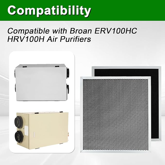 2-Pack Air Exchanger Filter 12-7/8 x 11-3/4 x 3/4 Inches Compatible with Broan ERV100HC HRV100H Ventilation System Replace#: SV03096