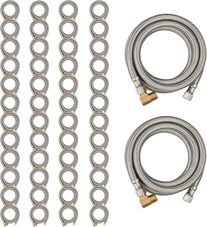 50 Pack Foskan 6FT Stainless Steel Dishwasher Hose With 3/8" Comp x 3/8" MIP 90° Elbow,Flexible Water Line Connector for Standard Dishwashers （6FT）