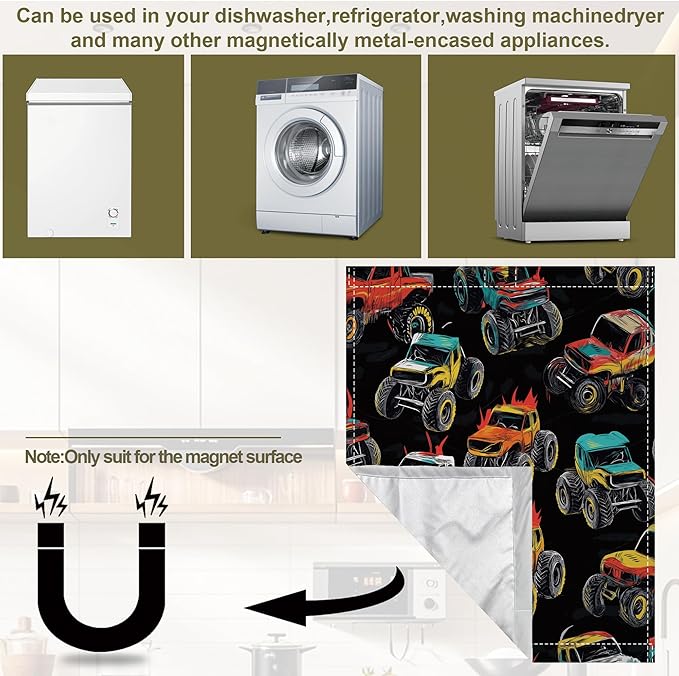 Magnetic Dishwasher Cover,Abstract Monster Truck Reusable Dishwasher Magnetic Cover Decorative Door Covers Panel for Home Kitcen 23" x 26"