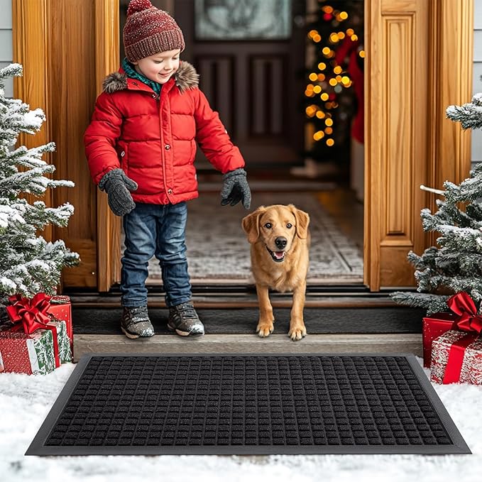 Smiry Front Door Mat Outside Entrance, Heavy Duty Natural Rubber Doormat, Non Slip, Trap Dirt and Moisture, Easy Clean, Low Profile Welcome Floor Mats for Indoor Outdoor Entry, 71x23 Inch, Black