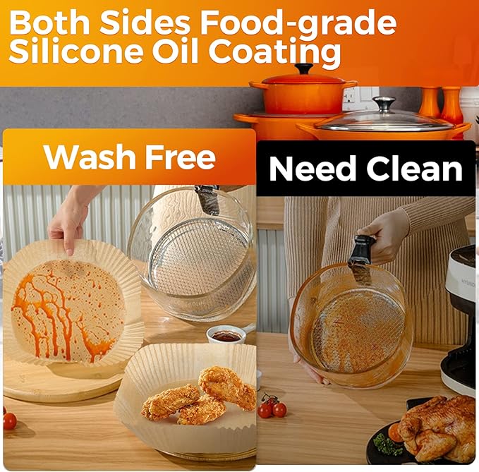 Air Fryer Paper Liners Disposable: 100PCS Non-Stick Air Fryer Parchment Paper, Food Grade Baking Sheets for Baking Roasting Microwave