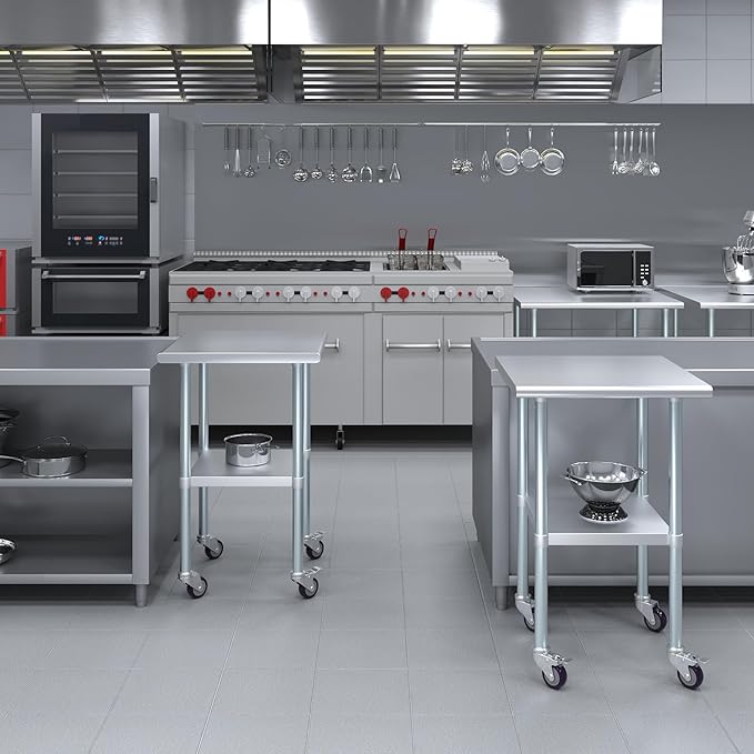 AmGood 24" Long x 24" Deep Stainless Steel Table with Casters