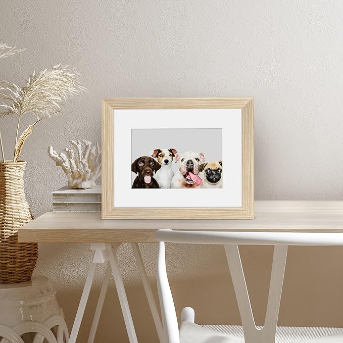 Americanflat 8x10 Picture Frame with Shatter-Resistant Glass - Use as 5x7 Frame with Mat or Display 8x10 Photo Without Mat - Signature Collection - Picture Frames for Tabletop and Wall - Natural Oak