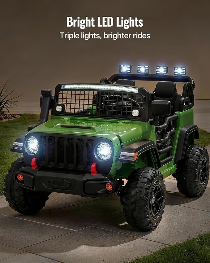 2 Seater Ride on Car Toy, 12V Electric Car for Kids 4-8 with Remote Control, Capacity 110 lb, LED Light - Green