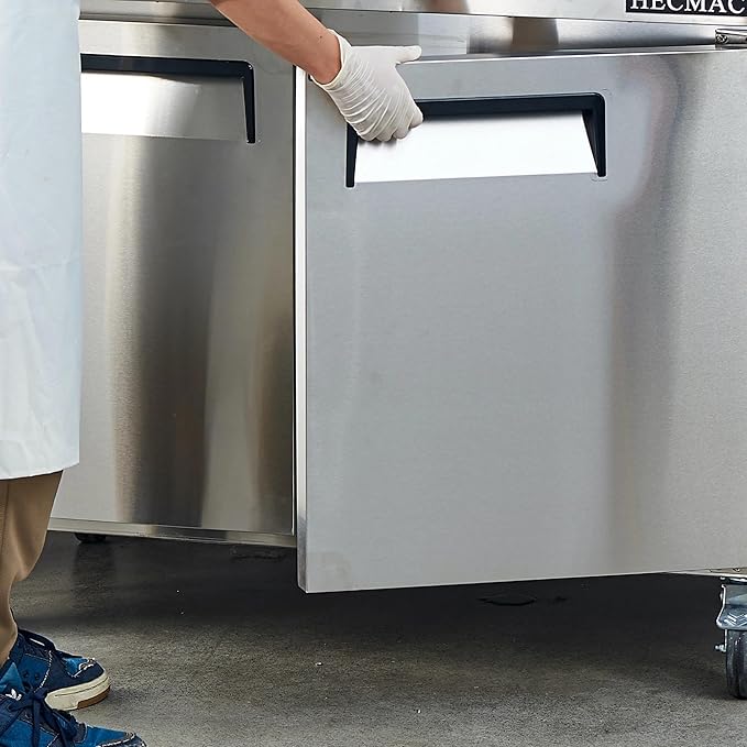 HECMAC 48" Commercial Refrigerator, 12.96 Cu.ft Worktop Undercounter Fridge with 2 Solid Door, 33~40℉, 18-8 Stainless Steel Interior, ETL&NSF/ANSI 7 for Restaurant, Bar, Shop, Kitchen Use