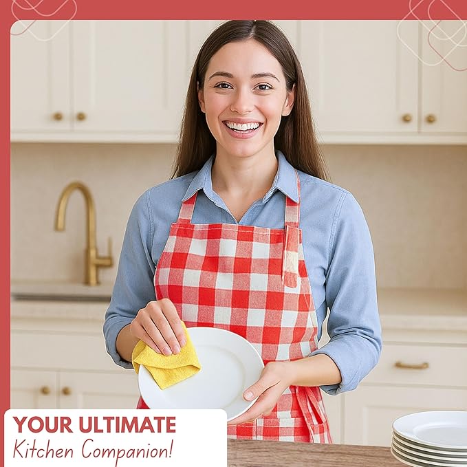 Native Fab Kitchen Apron 2 Pack - 100% Cotton Adjustable, Durable Apron with Pockets, Perfect for Cooking, Baking, Grilling